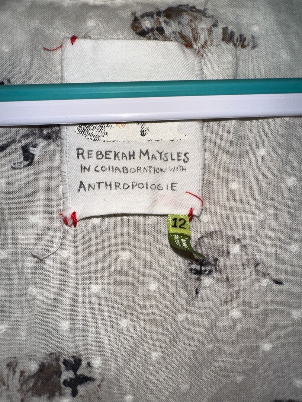 Racoon Print Anthropologie/ Rebekah Maysles Peplum Top in White - Picture 2 of 3